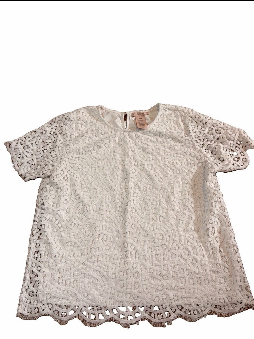 Philosophy Republic Clothing White Lace Blouse Top XL Scalloped Lined